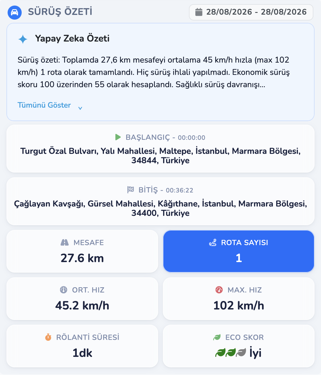 Sürüş Özeti
