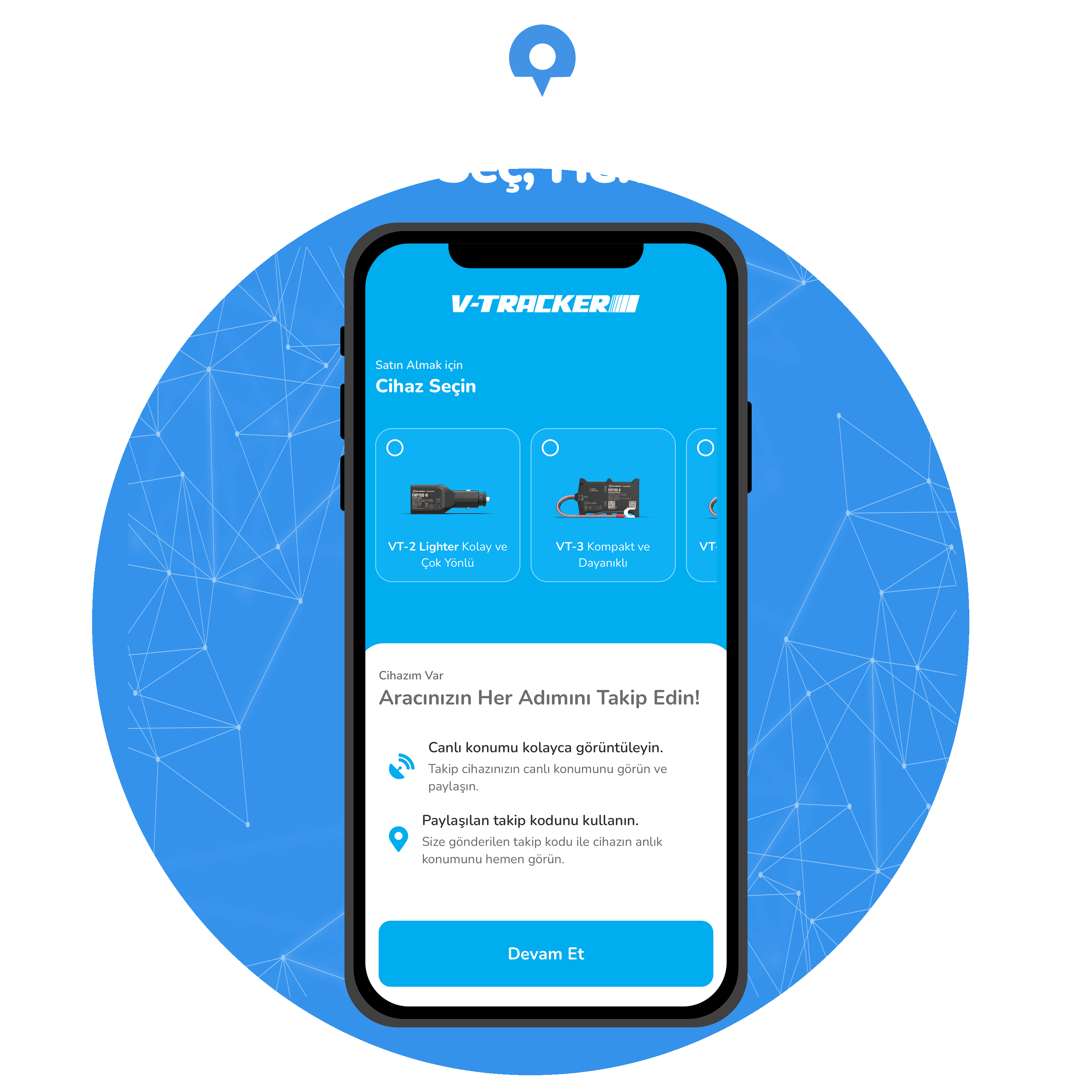 Cihaz seçimi ekranı, OBD ve CAN araç takip cihazları
