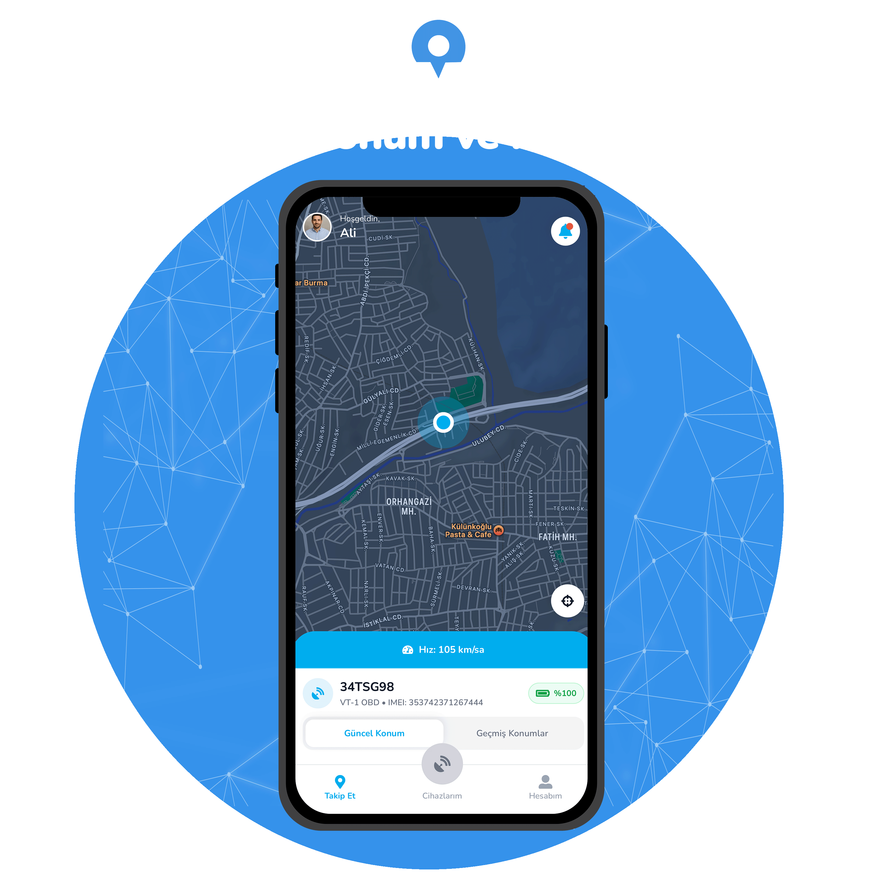Canlı harita ekranı, anlık konum ve hız takibi
