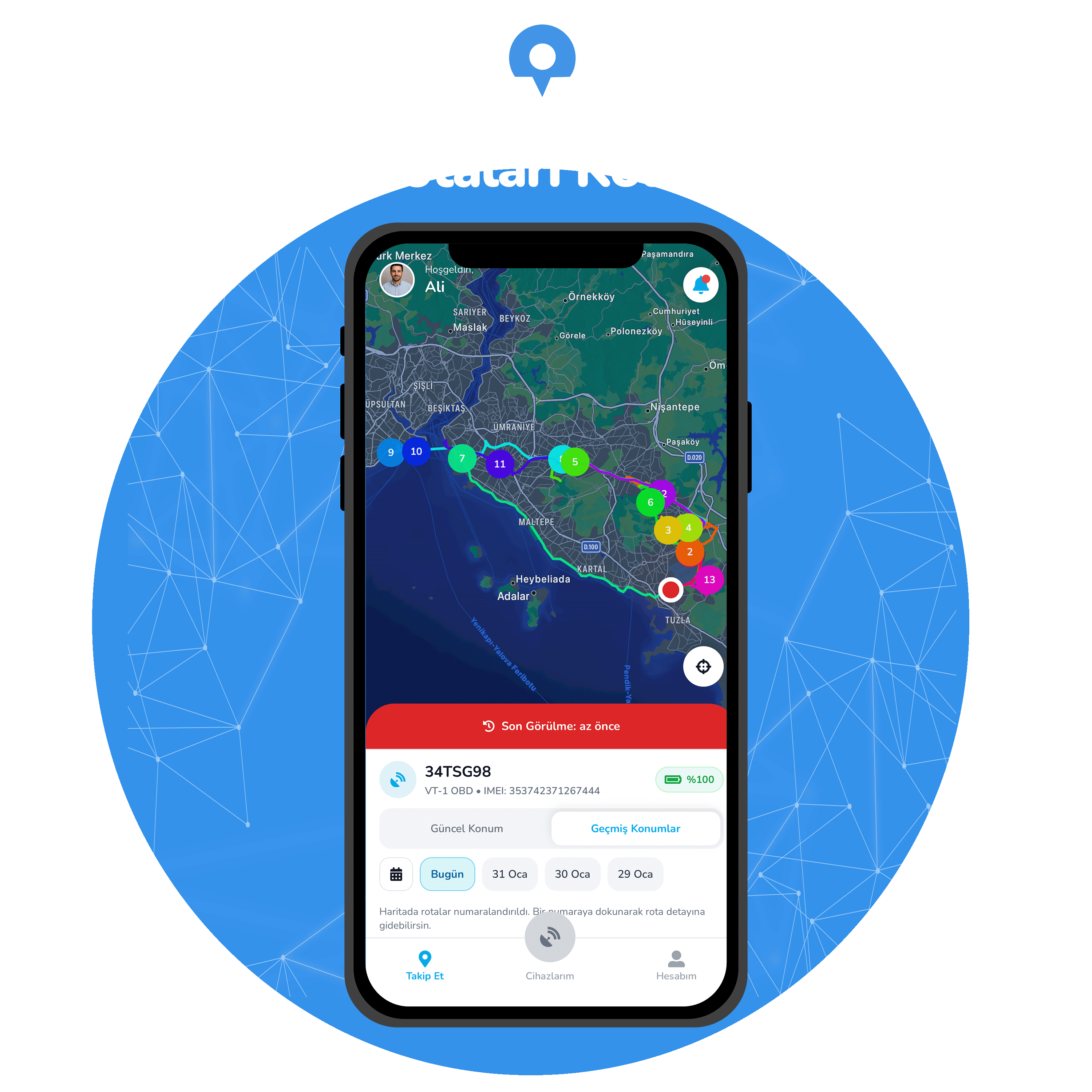 Geçmiş konumlar ve rota geçmişi görüntüleme