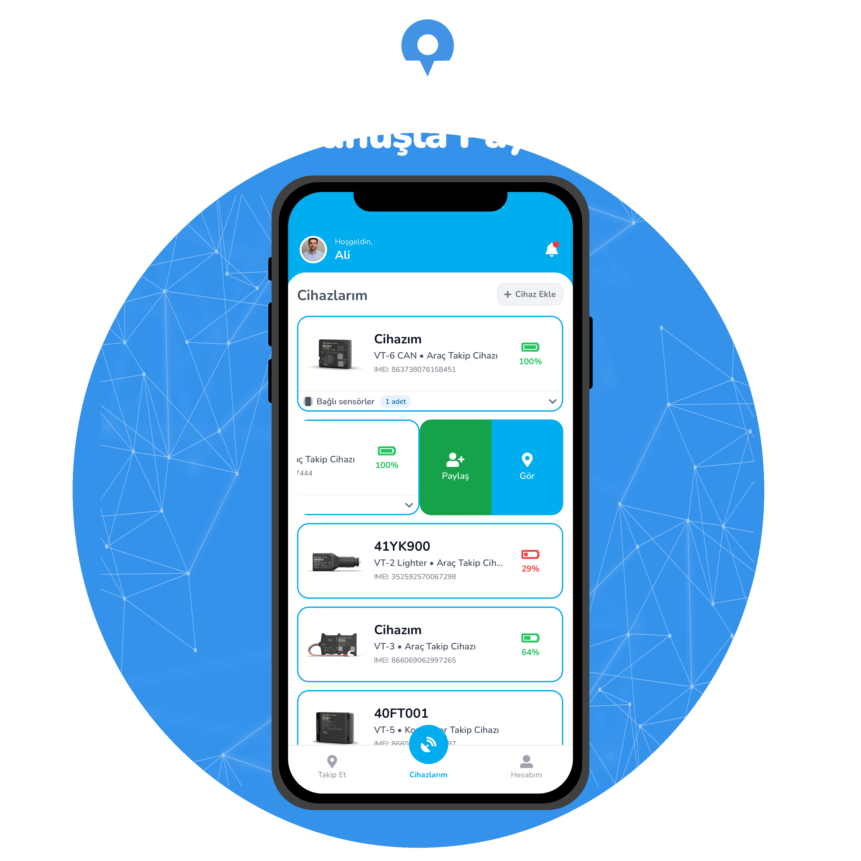 Cihaz konumu paylaşma ve takip kodu oluşturma